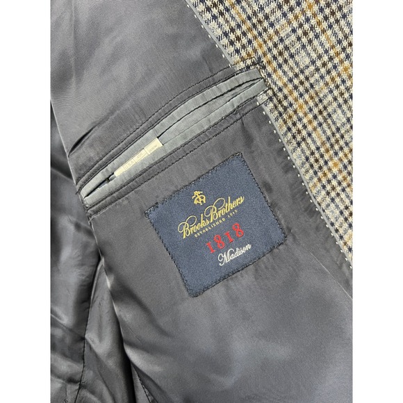 Brooks Brothers Blazer 45R 1818 Madison Sport Coat Grey Blue Plaid Italian Wool - Picture 4 of 13
